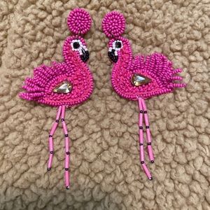 Beaded Pink Flamingo Earrings